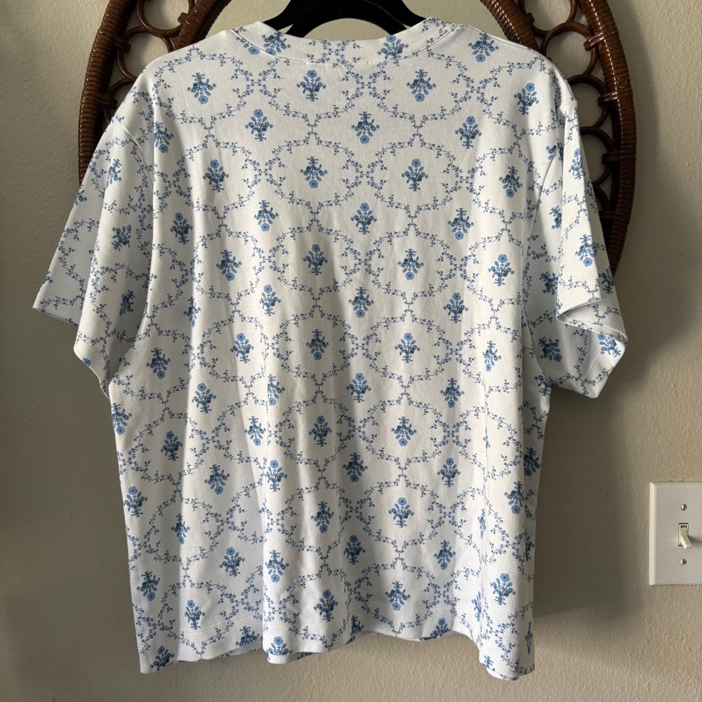 NWT Hill House the charlotte sleep tee blue white floral size large - Picture 3 of 6